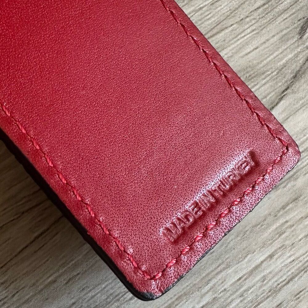 Coach Black & Red Leather 7” Bookmark With Photo Slot Made In Turkey - Picture 7 of 8